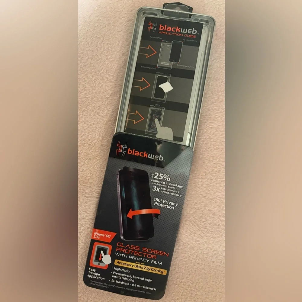 NWT BlackWeb Glass Screen Protector with Privacy Screen for iPhone SE/5/5s
